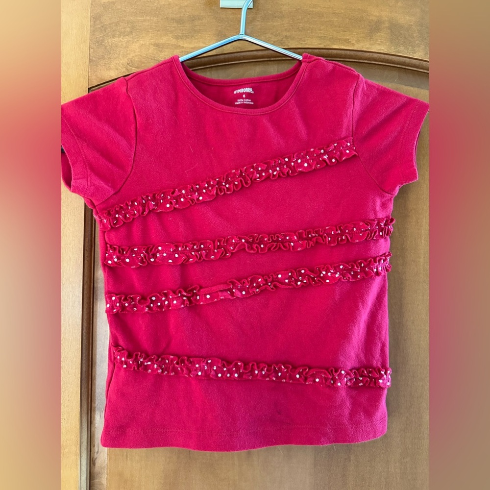 Gymboree Girls Red Dot Ruffle 100% Cotton Short Sleeve T-Shirt Size 6 - Picture 1 of 7